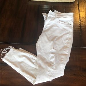 White destroyed denim cropped legging